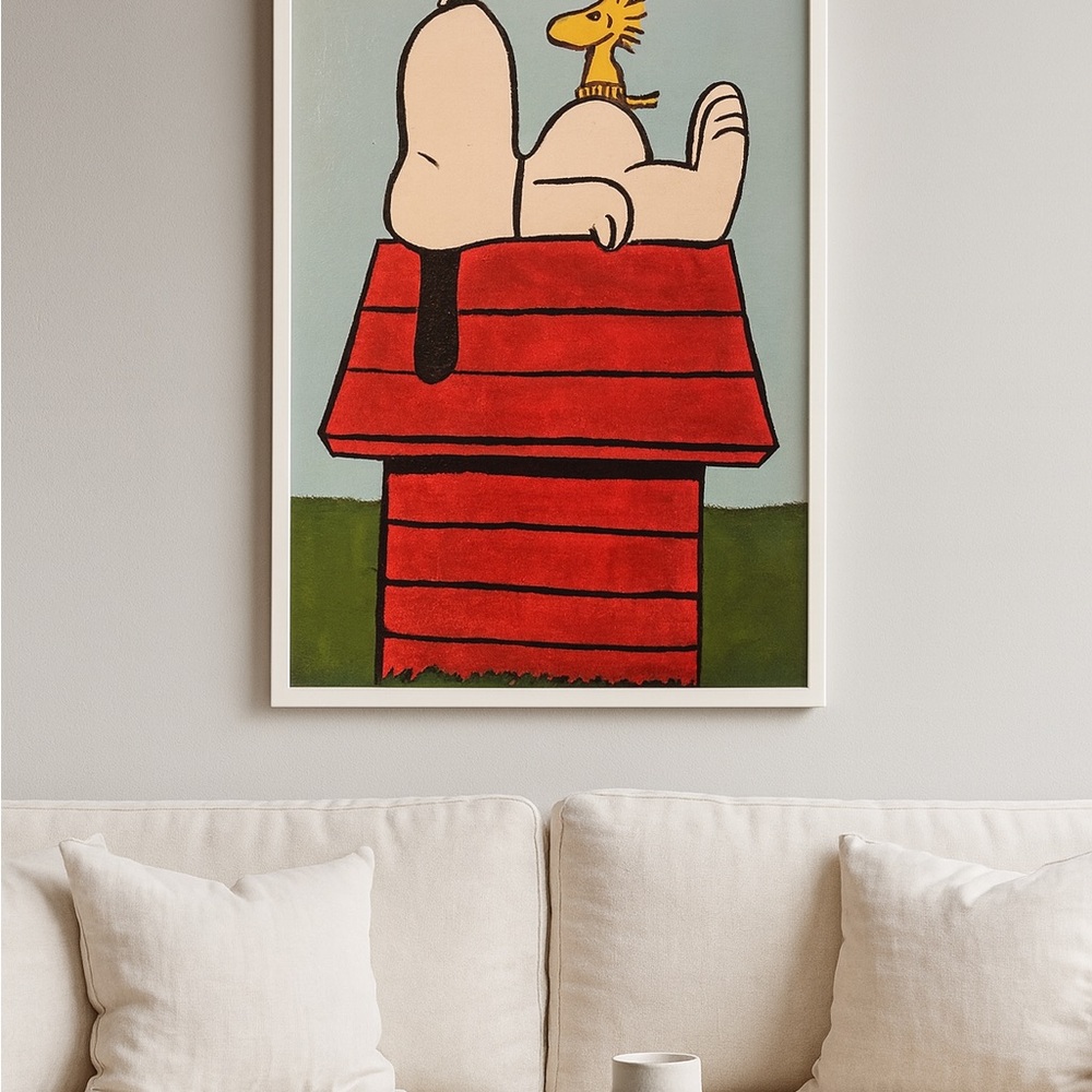 Snoopy and Woodstock Art Print - Red and Green